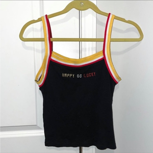 Happy Go Lucky knit tank top black multi striped straps Women’s size S‎